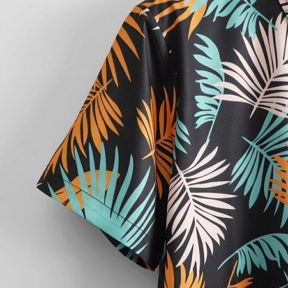 Black Mens Button Up Tee Shirt - Picture 5 of 7